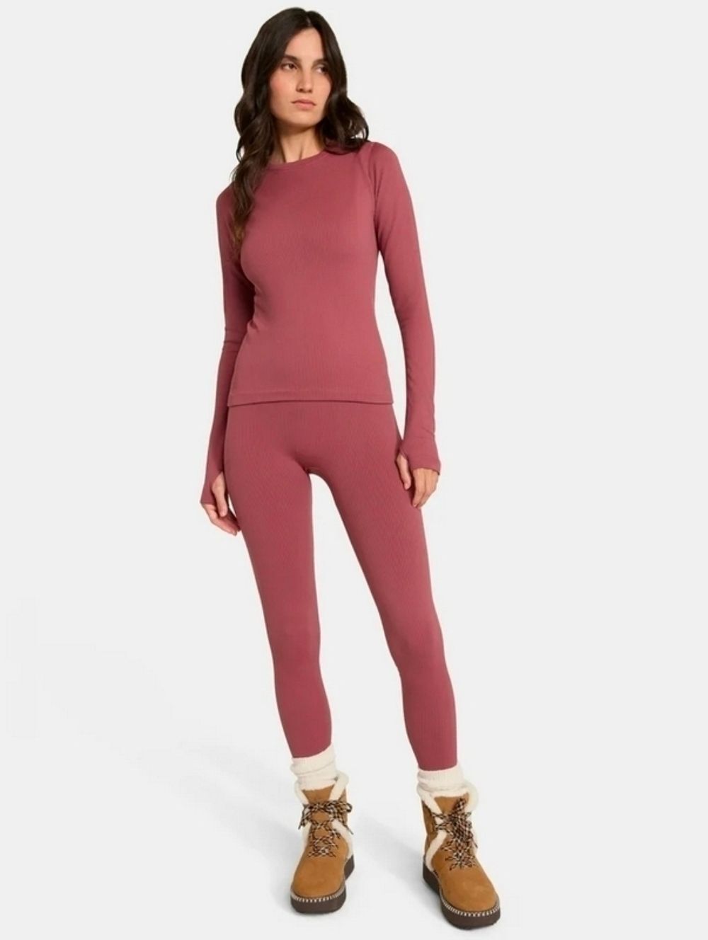 Ozark Trail Womens L Warmer Seamless Ribbed Thermal Set Legging Crew Top Ginger